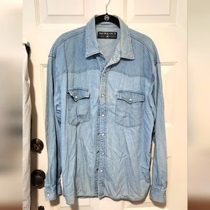 VINTAGE Work Out Men's Long Sleeve Snap Down Denim Shirt Size L